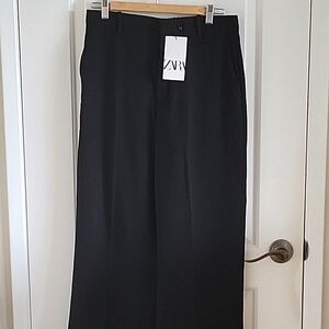 Zara NWT Black High Waisted Straight Leg Trousers Pants Size Medium